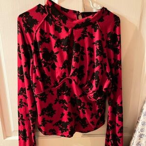Red and black floral print blouse Free People size XL
